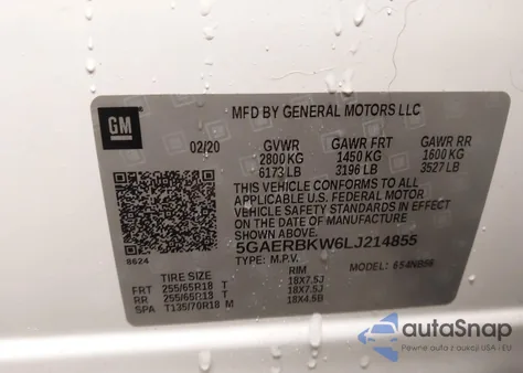 2020 Buick Enclave Fwd Essence z USA, uszkodzony, nr VIN 5GAERBKW6LJ214855